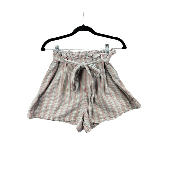 American Eagle Outfitters Pants - American Eagle Paperbag Waist Striped Shorts Womens M Tie Belt High Rise Boho